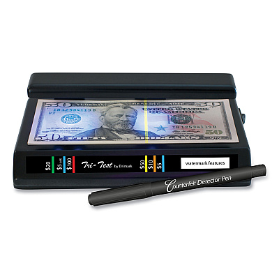 Dri-Mark Tri Test Counterfeit Bill Detector with Pen, U.S.; Canadian; Mexican; EU; UK; Chinese Currencies, 7 x 4 x 2.5, Black (351TRI)