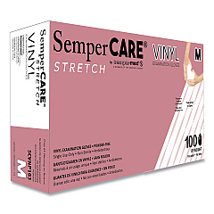 SemperCare Stretch Vinyl Examination Gloves, Cream, Medium, 100/Box (SCVNP103BX)