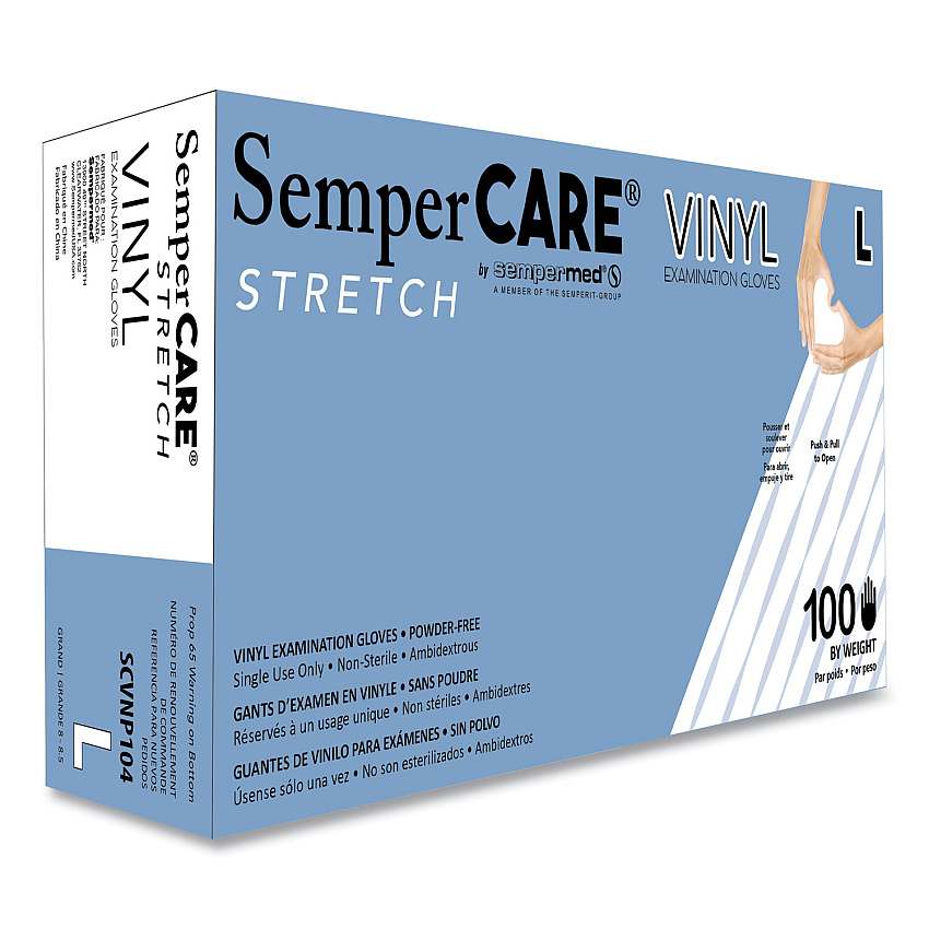 SemperCare Stretch Vinyl Examination Gloves, Cream, Large, 100/Box, 10 Boxes/Carton (SCVNP104)