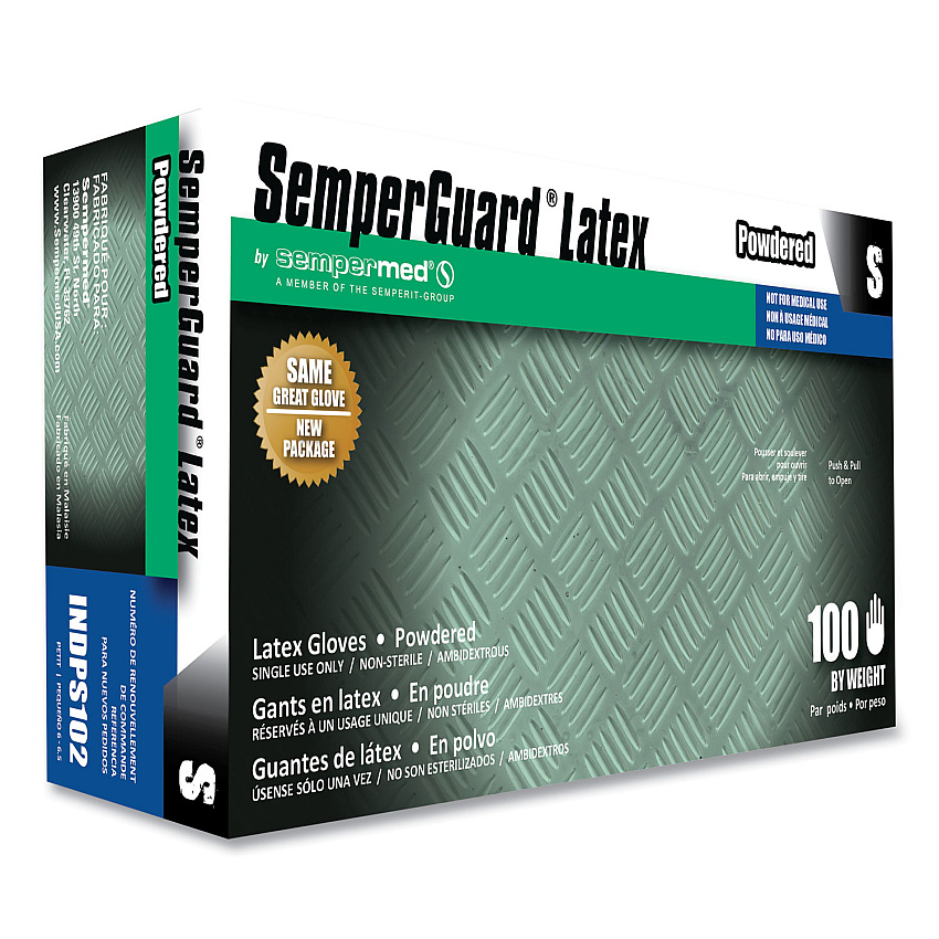 SemperGuard Latex Gloves, Cream, Small, 100/Box, 10 Boxes/Carton (INDPS102)
