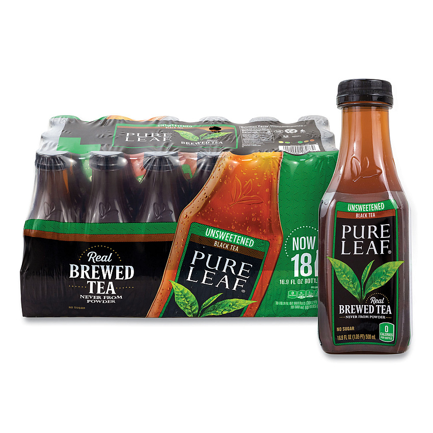Lipton Pure Leaf Unsweetened Iced Black Tea, 16.9 oz Bottle, 18/Carton (22002027)
