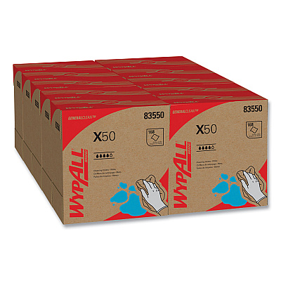 WypAll X50 Cloths, POP-UP Box, 12.5 x 9.1, White, 176/Box, 10 Boxes/Carton (83550)