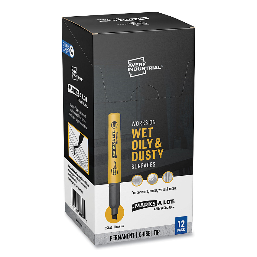 Avery MARKS A LOT UltraDuty Permanent Markers, Medium Chisel Tip, Black, 12/Box (29842)