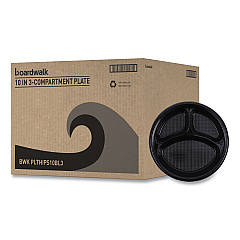Boardwalk Hi-Impact Plastic Dinnerware, Plate, 3-Compartment, 10" dia, Black, 500/Carton (BWKPLTHIPS10BL3)
