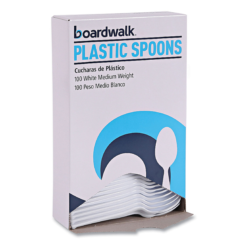 Boardwalk Mediumweight Polystyrene Cutlery, Teaspoon, White, 100/Box (BWKSPOONMWPSBX)