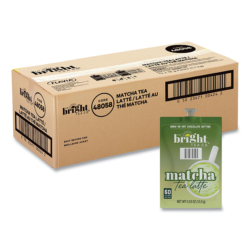 Flavia Bright Tea Co. Matcha Latte Freshpack, Matcha Tea Latte, 0.53 oz Pouch, 72/Carton (48056)