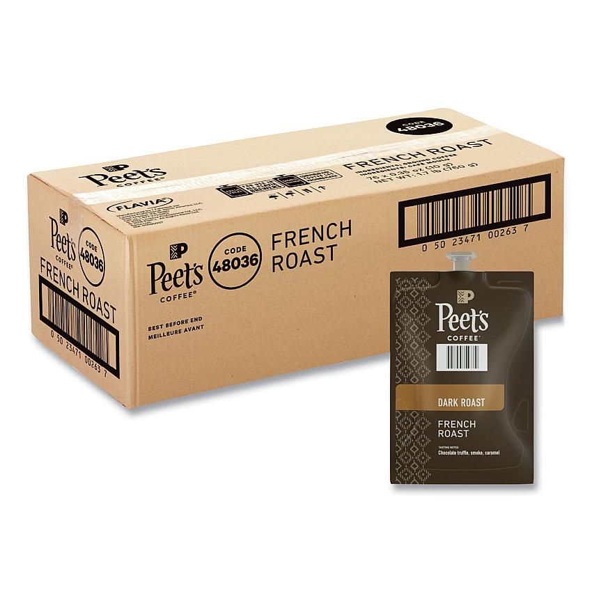 Flavia Peet's French Roast Coffee Freshpack, French Roast, 0.35 oz Pouch, 76/Carton (48036)