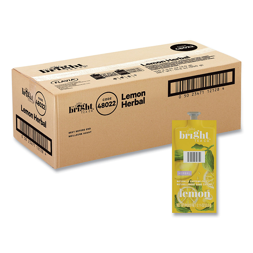 Flavia The Bright Tea Co. Lemon Herbal Tea Freshpack, Lemon, 0.11 oz Pouch, 100/Carton (48022)