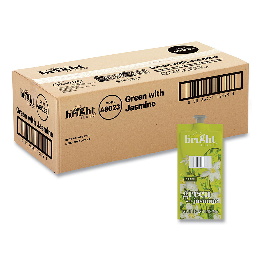 Flavia The Bright Tea Co. Green with Jasmine Tea Freshpack, Green with Jasmine, 0.07 oz Pouch, 100/Carton (48023)