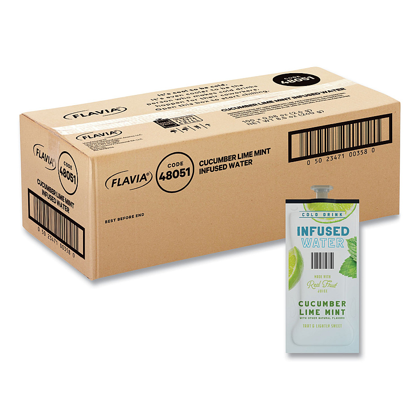 Flavia Cucumber Lime Mint Infused Water Freshpack, Cucumber Lime Mint, 0.08 Pouch, 100/Carton (48051)