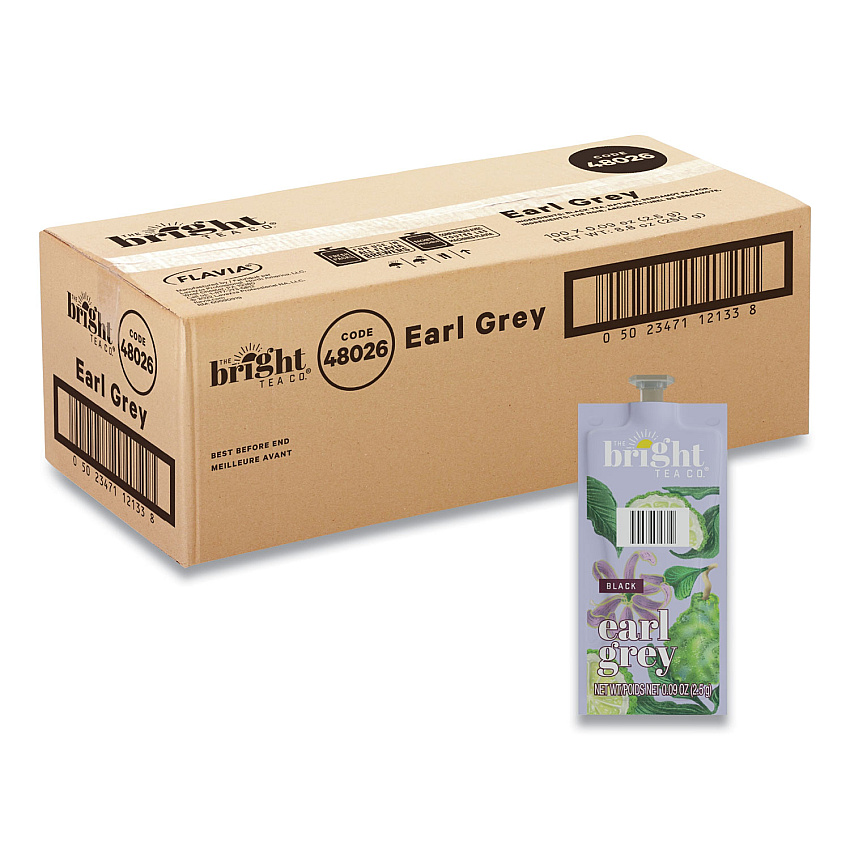 Flavia The Bright Tea Co. Earl Grey Black Tea Freshpack, Earl Gray, 0.09 oz Pouch, 100/Carton (48026)