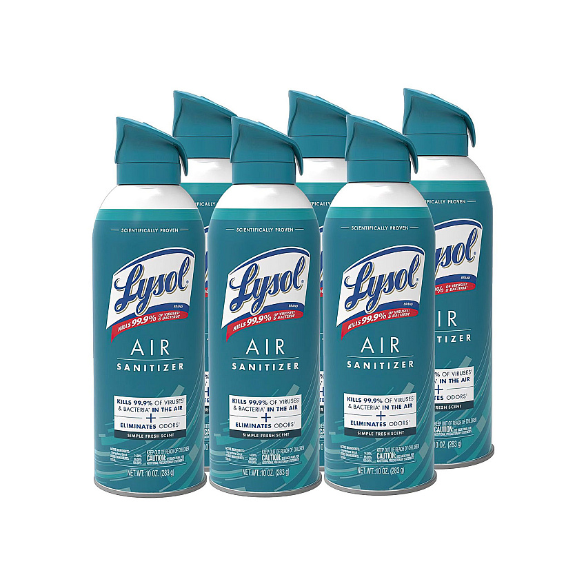 LYSOL Brand Air Sanitizer Spray, Simple Fresh, 10 oz Aerosol Spray, 6/Carton (99350CT)