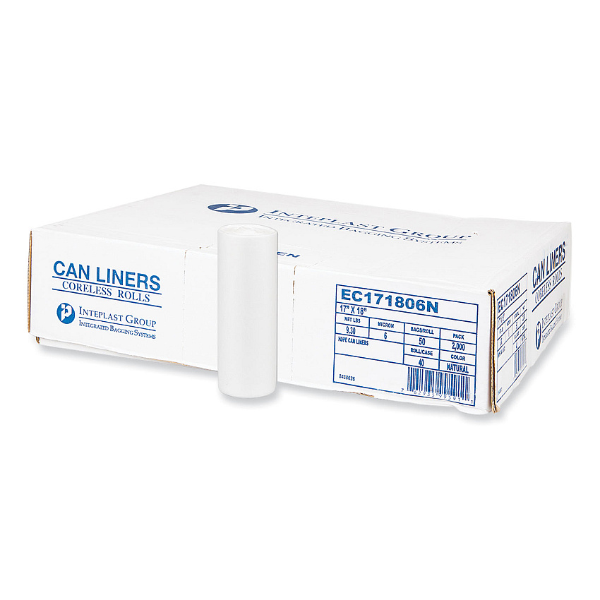 Inteplast Group High-Density Commercial Can Liners, 4 gal, 6 microns, 17" x 18", Clear, 2,000/Carton (EC171806N)