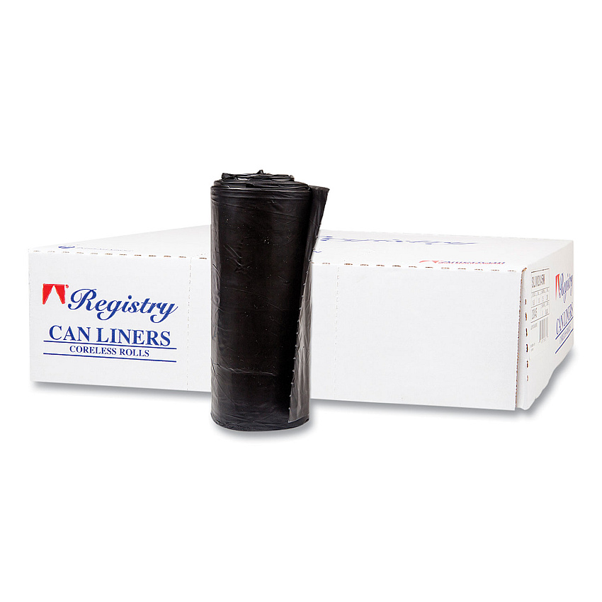 Inteplast Group High-Density Interleaved Commercial Can Liners, 60 gal, 17 microns, 38" x 60", Black, 200/Carton (S386017K)