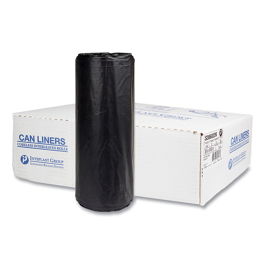 Inteplast Group High-Density Commercial Can Liners, 60 gal, 22 microns, 38" x 60", Black, 150/Carton (S386022K)