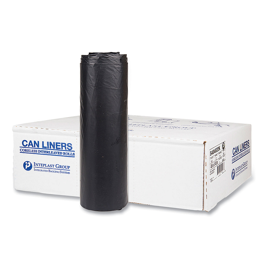 Inteplast Group High-Density Interleaved Commercial Can Liners, 45 gal, 22 microns, 40" x 48", Black, 150/Carton (S404822K)