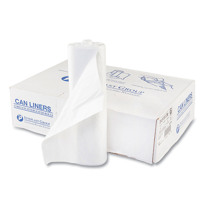 Inteplast Group High-Density Interleaved Commercial Can Liners, 60 gal, 17 microns, 43" x 48", Clear, 200/Carton (S434817N)