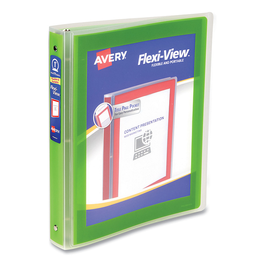 Avery Flexi-View Binder with Round Rings, 3 Rings, 1" Capacity, 11 x 8.5, Green (17608)