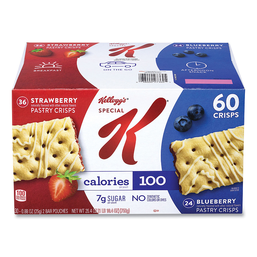 Kellogg's Special K Pastry Crisps, Blueberry/Brown Sugar Cinnamon/Strawberry, 0.88 oz, 30 Pouches/Box (22001007)