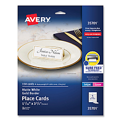 Avery Tent Cards, White/Gold, 3.75" x 1.44", 6 Cards/Sheet, 25 Sheets/Pack (35701)