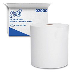Scott Essential High Capacity Hard Roll Towels for Business, Absorbency Pockets, 1.75" Core, 8" x 950 ft, White, 6 Rolls/Carton (02000)