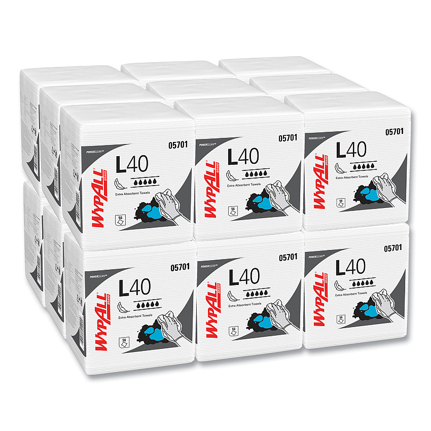 WypAll L40 Towels, 1/4 Fold, 12.5 x 12, White, 56/Box, 18 Packs/Carton (05701)