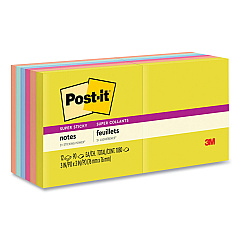 Post-it Notes Super Sticky Note Pads in Summer Joy Collection Colors, 3" x 3", Summer Joy Collection Colors, 90 Sheets/Pad, 12 Pads/Pack (65412SSJOY)