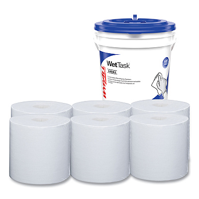 WypAll Power Clean Wipers for Solvents WetTask Customizable Wet Wiping System 12 x 12.5, Unscented, 60/Roll, 5 Rolls/1 Bucket/CT (06001)