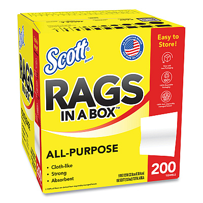 Scott Rags in a Box, POP-UP Box, 10 x 12, White, 200/Box (75260)