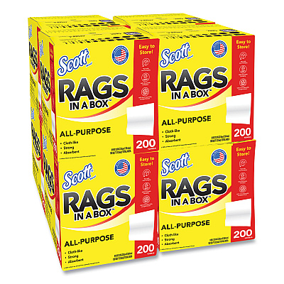 Scott Rags in a Box, POP-UP Box, 10 x 12, White, 200/Box, 8 Boxes/Carton (75260CT)