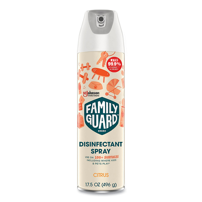 FamilyGuard Disinfectant Spray, Citrus Scent, 17.5 oz Aerosol Spray, 8/Carton (327151)