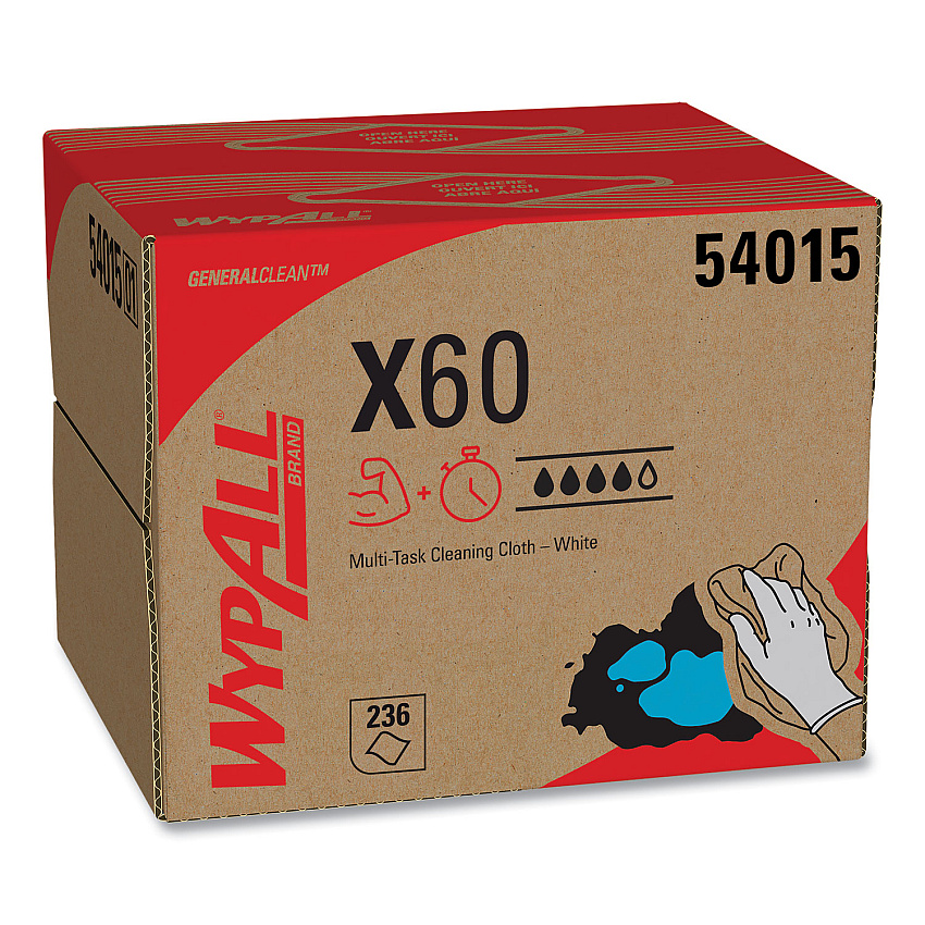 WypAll General Clean X60 Cloths, 12.5 x 16.8, White, 252/Carton (54015)