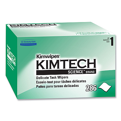 Kimtech Kimwipes, Delicate Task Wipers, 1-Ply, 4.4 x 8.4, 286/Box (34155)