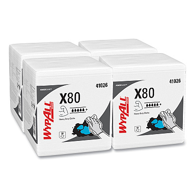 WypAll Power Clean X80 Heavy Duty Cloths, 1/4 Fold, 12.5 x 12, White, 50/Box, 4 Boxes/Carton (41026)