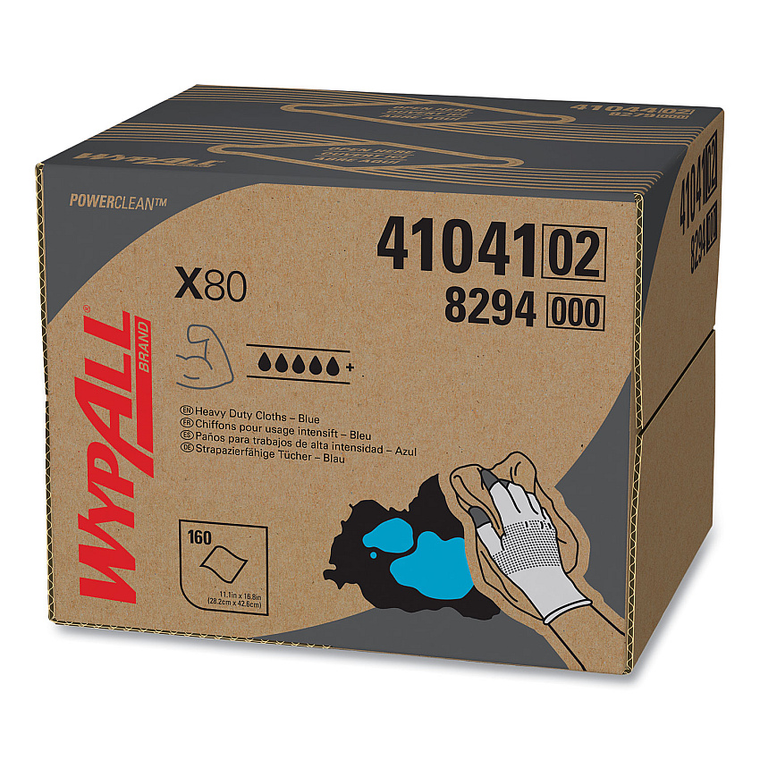 WypAll Power Clean X80 Heavy Duty Cloths, 11.1 x 16.8, Blue, 160 Wipers/Carton (41041)