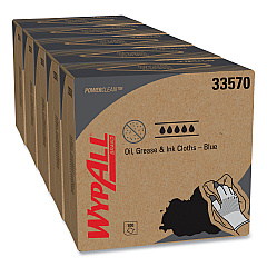 WypAll Power Clean Oil, Grease and Ink Cloths, POP-UP Box, 8.8 x 16.8, Blue, 100/Box, 5/Carton (33570)