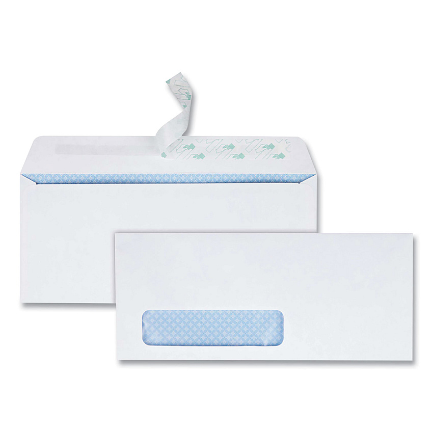 Quality Park Redi-Strip Security Tinted Envelope, Address Window, #10, Commercial Flap, Redi-Strip Closure, 4.13 x 9.5, White, 500/Box (69222)
