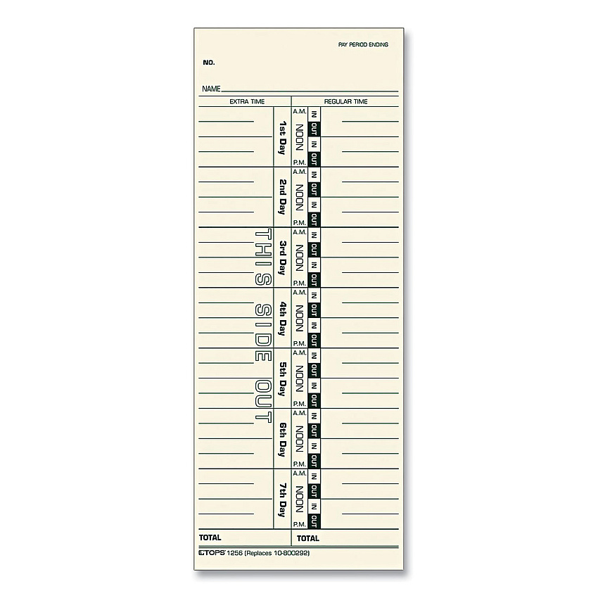 TOPS Time Clock Cards, Replacement for 10-800292, One Side, 3.5 x 9, 500/Box (1256)