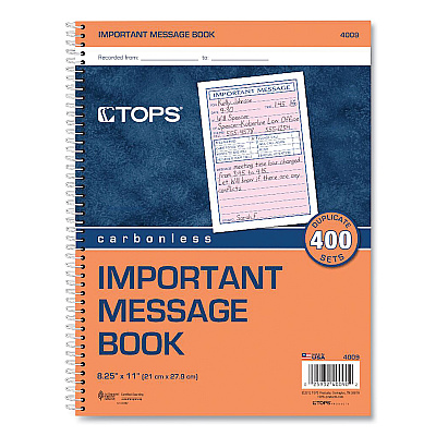 TOPS Telephone Message Book, Fax/Mobile Section, Two-Part Carbonless, 5.5 x 3.88, 4/Page, 400 Forms (4009)