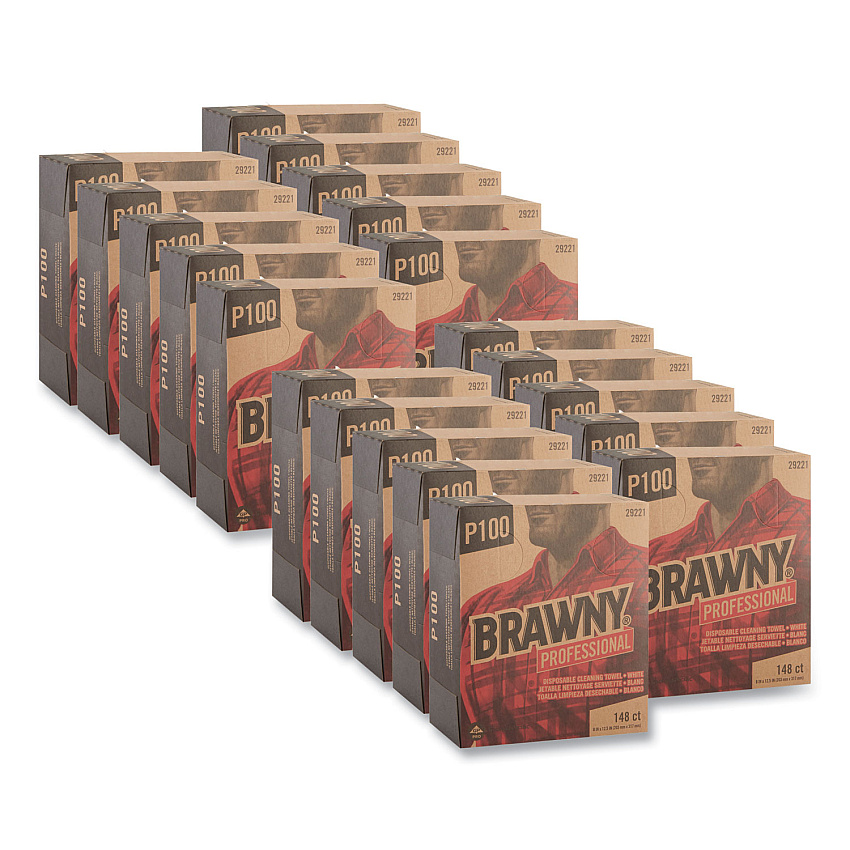 Brawny Professional Light Duty Paper Wipers, 2-Ply, 8 x 12.5, White, 148/Box, 20 Boxes/Carton (29221)