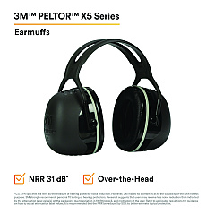 3M PELTOR X Series Earmuffs, Model X5A, 31 dB NRR, Black
