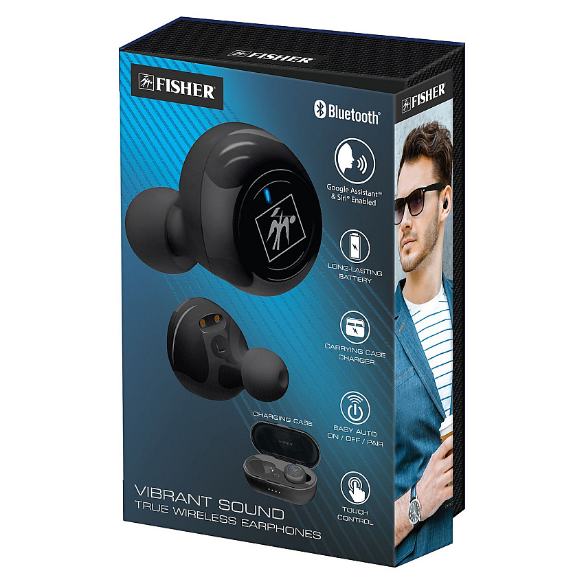 Fisher Vibrant Sound True Wireless Earphones, Black (FTW210K)