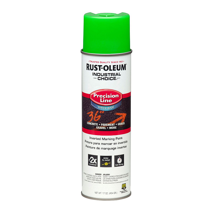 Rust-Oleum Industrial Choice Precision Line Marking Paint, Fluorescent Green, 17 oz Aerosol Can, 12/Carton (203032CT)