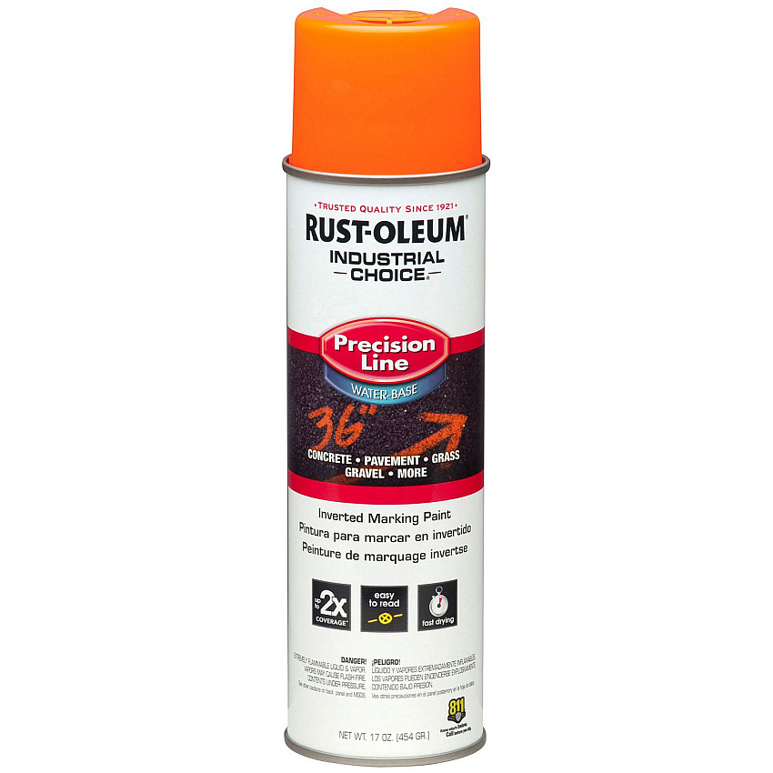 Rust-Oleum Industrial Choice Precision Line Marking Paint, Flat Fluorescent Orange, 17 oz Aerosol Can, 12/Carton (203036CT)