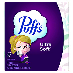 Puffs Ultra Soft Facial Tissue, 2-Ply, White, 72 Sheets/Box, 24 Boxes/Carton (97788)