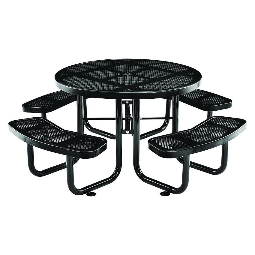 Global Industrial Perforated Steel Picnic Table, Round, 46" Dia x 29.5"h, Black Top, Black Base/Legs (262078BK)