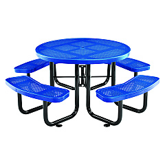 Global Industrial Perforated Steel Picnic Table, Round, 46" Dia x 29.5"h, Blue Top, Blue Base/Legs (262078BL)