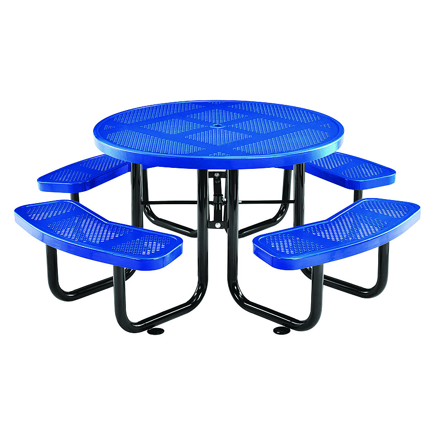 Global Industrial Perforated Steel Picnic Table, Round, 46" Dia x 29.5"h, Blue Top, Blue Base/Legs (262078BL)