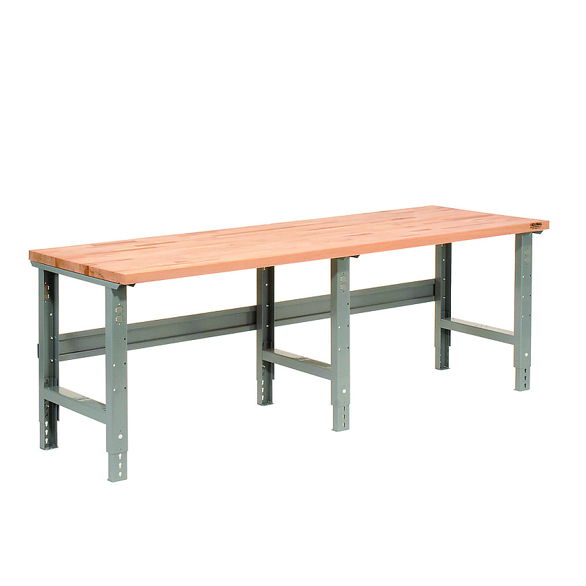Global Industrial Standard Duty Butcher Block Top Adjustable Height Workbench, 2,000 lbs, 96 x 36 x 30.88 to 36.88, Maple/Gray (183179)