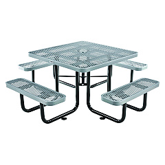 Global Industrial Expanded Steel Picnic Table, Square, 81 x 81 x 29.5, Gray Top, Gray Base/Legs (277151GY)